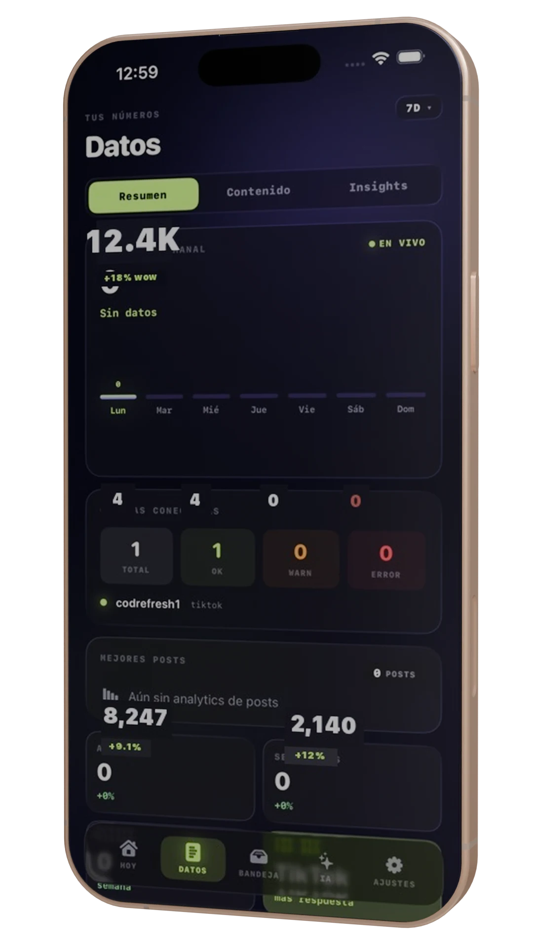 Pantalla DATOS de MultiFlows en un iPhone